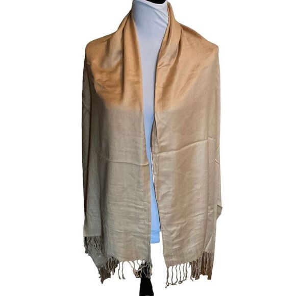 Pashmina Wrap Scarf Fringe Edge Golden Tan Color Women 28.5”x74” - Picture 5 of 12